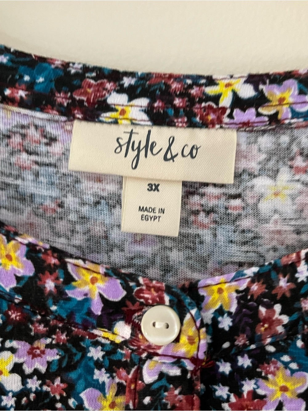 Style & Co. Navy Multi Floral Long Sleeve Henley - Picture 4 of 7